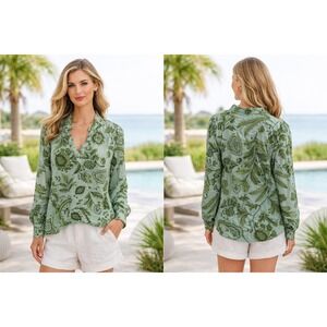 Spartina 449 Blouse M Boho Botanical Country Cottagecore Resort Beachy